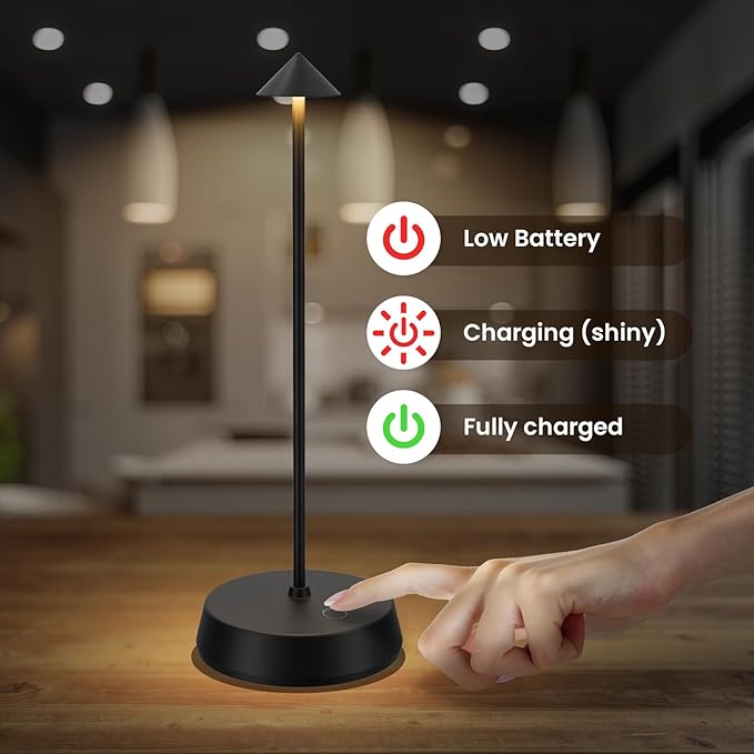 Cordless Table Lamps Rechargeable, 6000mAh LED Battery Operated Desk Lamp, Portable Outdoor Waterproof Touch Stepless Dimmable Wireless Table Light for Dining Restaurant Home Patio (Black-2PC)