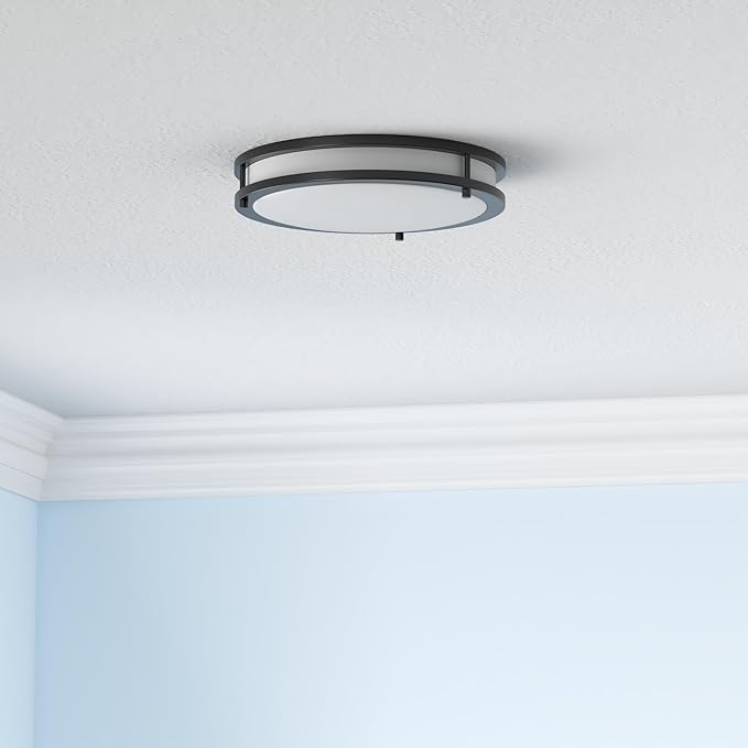 ASD LED 12" Round Flush Mount Lighting, Close to Ceiling Light Fixture | 3CCT, Dimmable, Energy Star, ETL Listed | 20W 1550LM 3000-5000K 120V | Low Profile Double Ring Lamp | Black