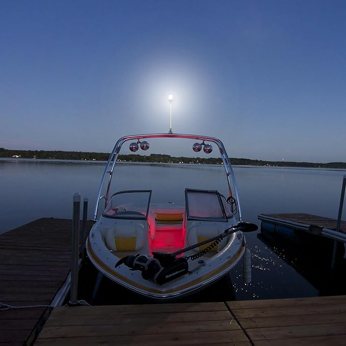 Young Marine Boat Anchor Light 3-Nautical Mile White LED Fold Down Stern Light for Pontoon and Fishing Boat All Round 360° White LED 12-24V (12" Foldable)