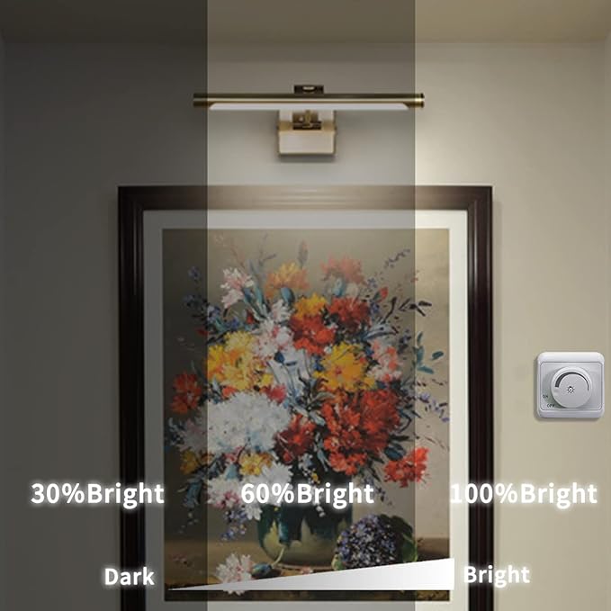 Joosenhouse Picture Light for Painting Dimmable Art Display Light with Adjustable Swing Arm for Picture Frame Light Artworking Portrait -Antique Bronze 7W Hardwired Connection Warm White