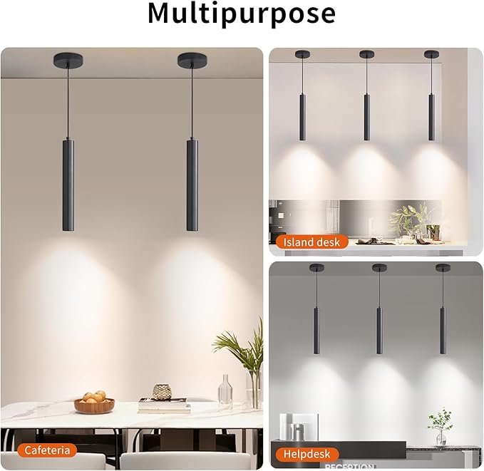 3 Pack Black Pendant Lights for Kitchen Island, Modern Minimalist Linear Hanging Light Fixtures, 3 Color 3000K/4500K/6500K, Ceiling Pendant Lighting for Dining Room, Bedroom, Hallway, Bedside