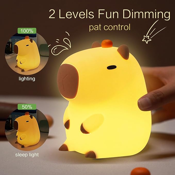 Orange Capybara Cute Night Light, LED Squishy Novelty Capybara Lamp, Food Grade Silicone Dimmable Nightlight, Boys Girls Funny Capybara Light, Light Up Capybara Gifts, Room College Décor