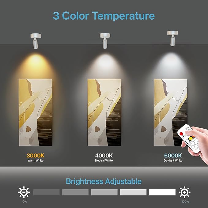 Olafus LED Wireless Spotlight Indoor, Rechargeable Battery Uplighting Indoor with Remote & Timer, 3CCT Picture Lights for Wall, Mini Art Accent Light for Plants Artwork Painting, 2 Pack