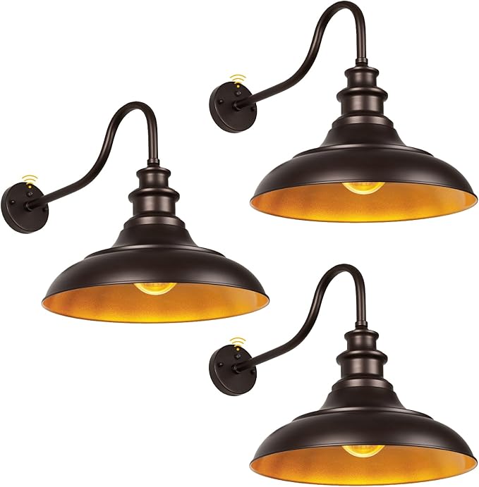 Exterior Farmhouse Barn Light, 3PCS Dusk to Dawn Outdoor Lighting, 16 Inch Vintage Outside Garage Lights Fixtures for Patio Frontdoor Entryway Doorway