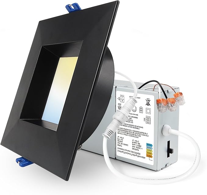 Adetu 4 Inch Anti-Glare LED Downlight,Dimmable Ceiling Light with 5CCT Reset,Selectable from 2700K to 5000K - 12W 1080LM, ETL Certified (Black, 1 Pack Square)