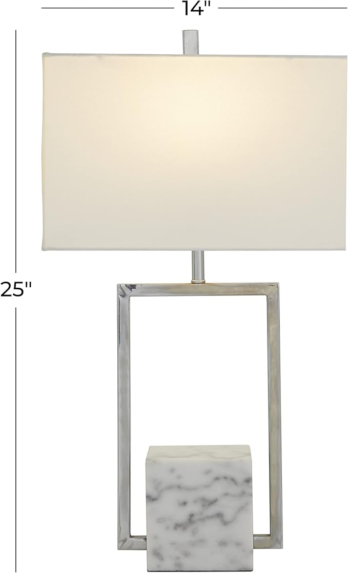 Deco 79 Marble Room Table Lamp Geometric Accent Lamp with Square Shade, Lamp 14" x 10" x 25", Silver