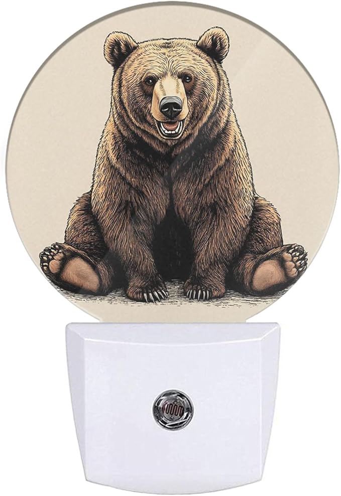 EKOBLA Cabin Bear Night Lights Plug into Wall Lovely Brown Bear Animal Wild Life Hunter Night Light Led Plug-in Nightlights Dusk to Dawn Sensor for Men Women Boys Girls