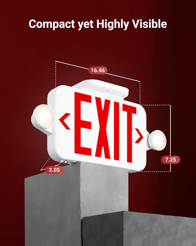 Sunco 24 Pack LED Exit Sign With Emergency Lights, Red, Two Mini Adjustable Lights, 94V-0 Fire Resistant, Backup Battery, 2.3W 6000K Daylight Deluxe, 200 Lumens 120-277V, Wall Or Ceiling Mount UL.
