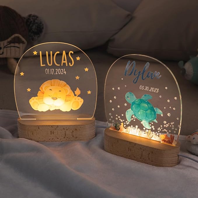 Personalized 6 Animal Baby Night Light Custom Name Night Light Baby Gift Baby Night Lamp Bedroom Decor Kids Night Light Toddler Gifts Boy Girl Night Lamp Child Bedroom Light Bedside Acrylic Lamp
