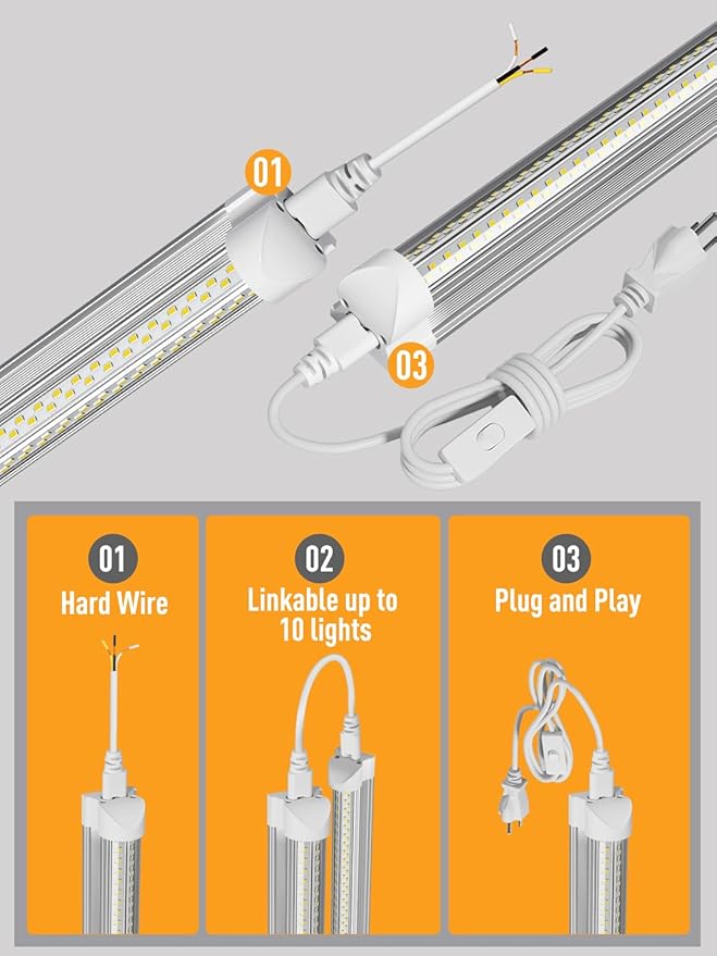 LED Shop Light, 25W 3750LM 6000K Super Bright, Plug and Play, Linkable Utility Shop Lights for Garage, Cabinet, Workbench, Workshop (6 Pack)