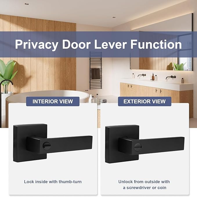Estmoon Privacy Door Lock, 10 Pack Matte Black Keyless Door Handles Interior Heavy Duty Bed and Bath Door Lever Set, Reversible for Left/Right Handed Doors