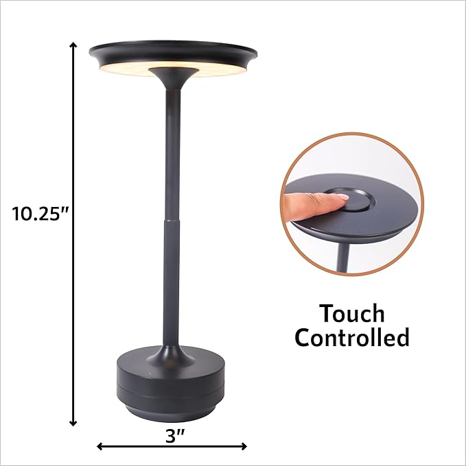 10 Pack - Black Rechargeable Cordless Table Lamps, Portable LED Desk Lamps, Dimming 5000mAh Rechargeable Battery Powered LED Lighting for Restaurant,Bar, Bedroom, Outdoor, Party