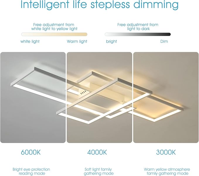 GEADI Dimmable Ceiling Light, 41.3in Flush Mount Ceiling Lamp Remote Control Modern Chandelier, 68W Square White Acrylic Close to Ceiling Light Fixtures for Bedroom Living Room