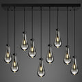 Modern Raindrop Pendant Lights Kitchen Island Teardrop Black Hanging Light Fixture Clear Solid Glass Chandeliers Crystal Pendant Light for Porch Living Room Dining Room(Long Plate-9 Lights)