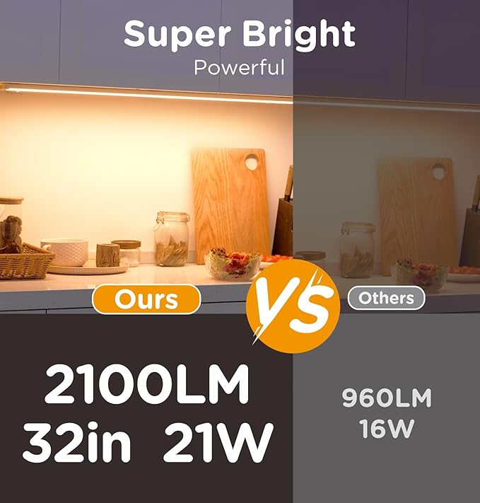 LED Under Cabinet Lighting Plug-in Or Hardwired 32 Inch 21W Super Bright,Dimmable with Dimmer,120V 5CCT 2700/3000/3500/4000/5000K, Linkable Cabinet Light,Under Counter Lights for Kitchen