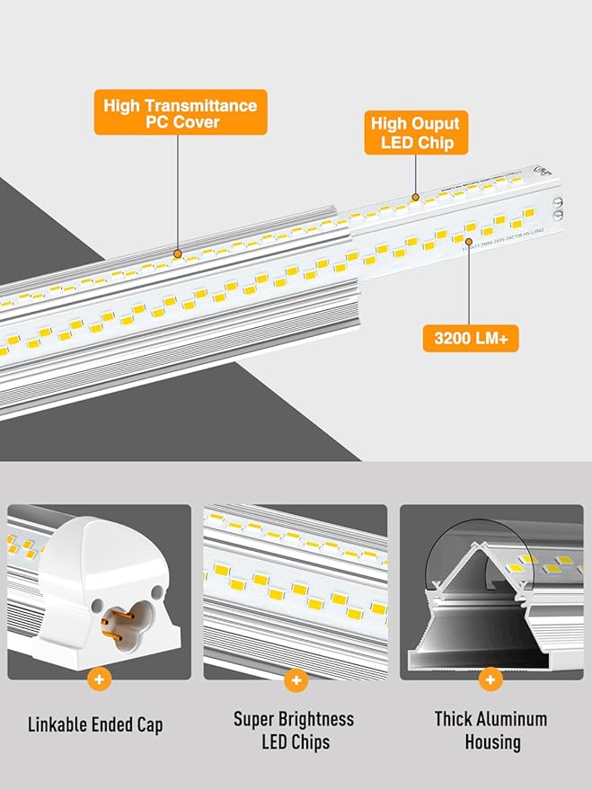 LED Shop Light, 25W 3750LM 6000K Super Bright, Plug and Play, Linkable Utility Shop Lights for Garage, Cabinet, Workbench, Workshop (6 Pack)