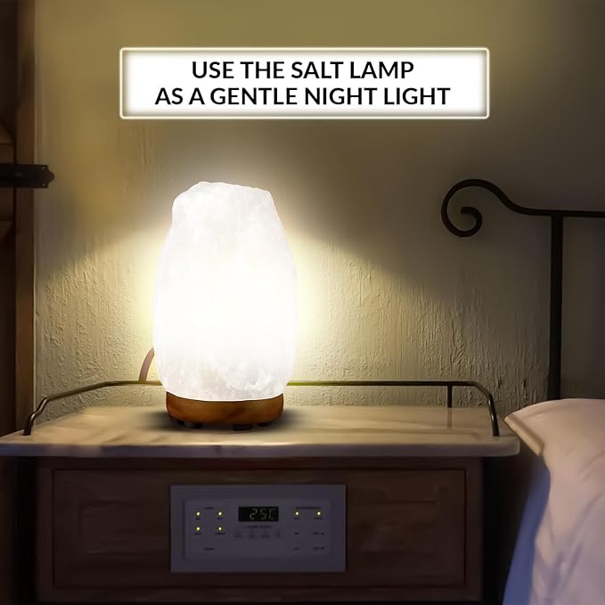 Himalayan Glow Crystal White Salt Lamp Night Light, 6-7 lbs/Each - Hand Curved Night Light, Salt Lamp with Neem Wooden Base, Best for Gift – (ETL Certified)
