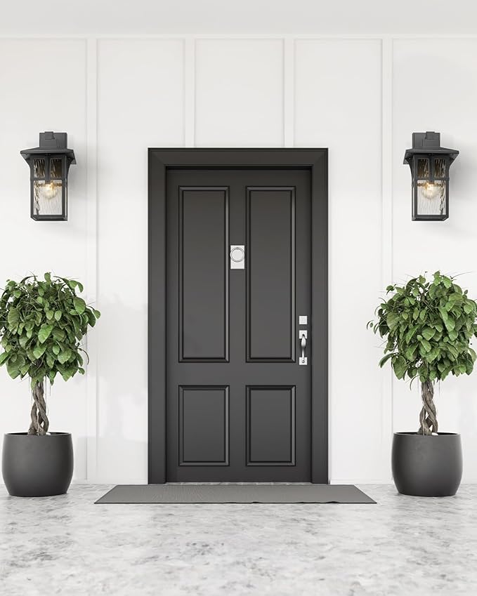 Outdoor Light Fixtures Wall Mount, HWH Outdoor Wall Lantern with Water Ripple Glass, 1-Light Porch Light in Matte Black Finish, Patio Balcony Indoor, 5HX62B-SW BK