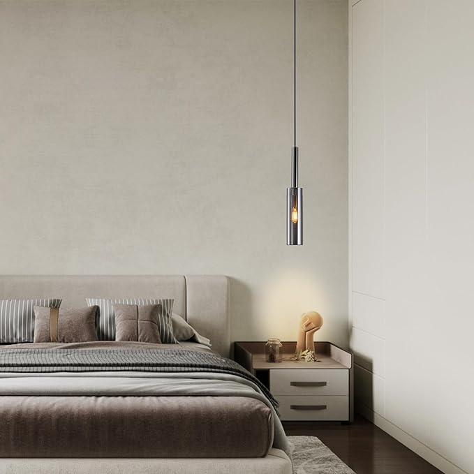 Crystal Pendant Light, Modern Kitchen Light Fixtures Mini Pendant Lights Industrial Pendant Lighting for Kitchen Island Dining Room Bedroom Entryway, Smoky Gray(1 Pack)