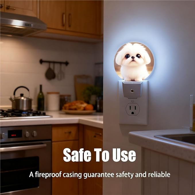 Plug-in Cute Dog Night Light Puppy with Big Eyes Night Lights Plug into Wall with Auto on/Off Sensor, 0.5W LED Nightlight for Bedroom Bathroom Kitchen Hallway