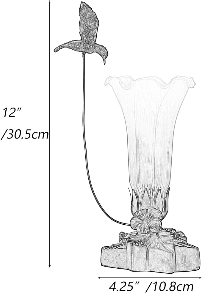 Bieye LL04 Hummingbird Flying Over Lily Flower Blown Glass Table Lamp for Home Decor (White Blue, 4.25Wx12H)