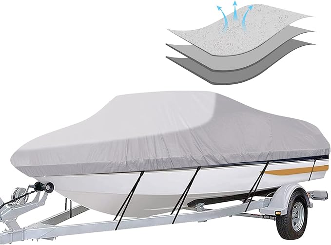 iCOVER Trailerable Boat Cover- 14'-16' Heavy Duty Waterproof Tarp Covers, Fits V-Hull, Fish&Ski, Pro-Style, Fishing, Runabout, Bass Boats, up to 14ft-16ft Long X 90" Wide