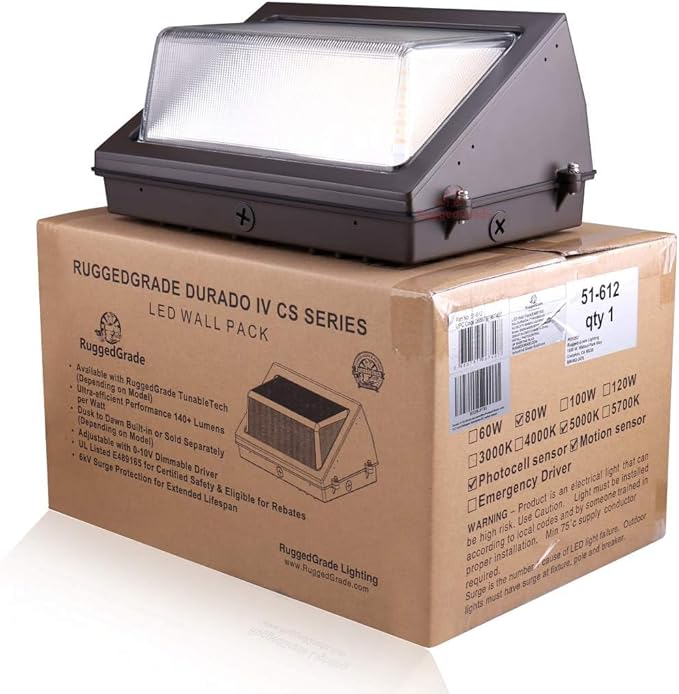 RuggedGrade 100W LED Wall Pack with Photocell + Motion Sensor - 11,600 Lumens - Durado IV Series - Color Selectable 3000K/4000K/5000K - Outdoor LED Wall Light - DLC 5.1 Premium