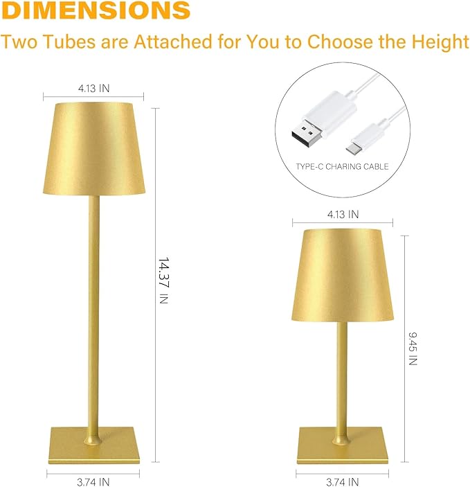 2 Pack Cordless Table Lamps, 3 Colors Stepless Dimming, 5000mAh Rechargeable Battery LED Desk Lamp for Bedroom/Couple Dinner/Desk/Cafe/Dining Room/Terrace