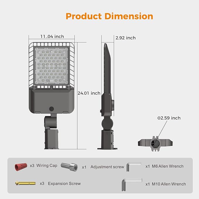 240W LED Parking Lot Light 60000Lm 6000K Street Light Dusk to Dawn Photocell IP65 Waterproof Commercial Outdoor Lighting 11 Years Lifespan for Parking Street Roadway Yard Warehouse Garage 1 Pack