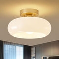Mid-Century Modern Gold Semi Flush Mount Ceiling Light, Kitchen Ceiling Light Fixture with Glass Shade, Vintage White Close to Ceiling Lamp for Entryway Hallway Bathroom (11.0 Inch)