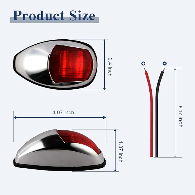 Boat Navigation Lights Red and Green Bow Light LED Marine USCG 2 NM Vertical Mount 10-30 Volt 1 Pair (Vacuum Electroplate Silver)