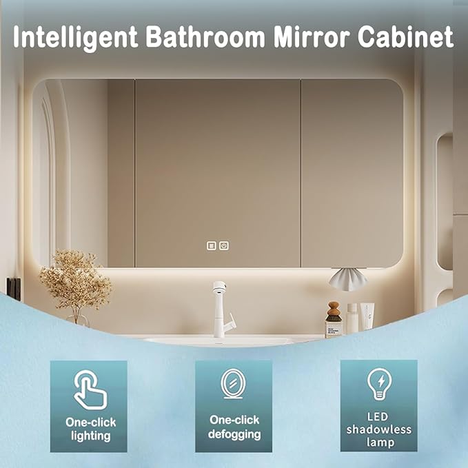 44IN Floating Bathroom Vanity - Modern Freestanding Bathroom Vanity Set with Ambient Light Intelligent Mirror Cabinet & Large Capacity Storage | Bathroom Sink Cabinet with Intelligent Defogging