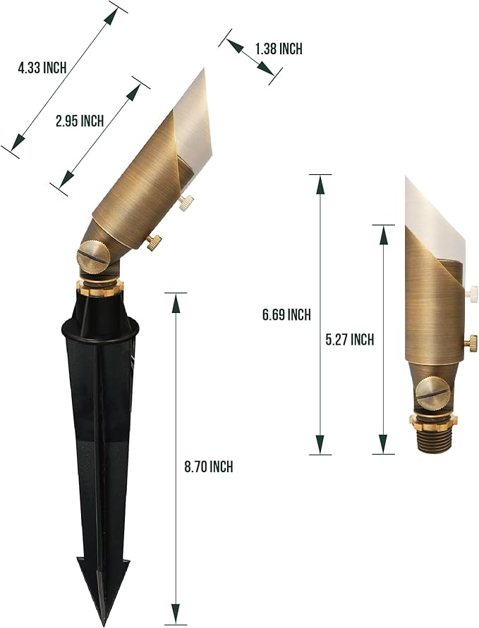 GKOLED Low Voltage Solid Brass LED Spotlight, Outdoor Waterproof Landscape Lighting with MR8 Bulb, Adjustable Uplights with Stake for House Garden Trees Lawn Patio Yard Fence, 3W 12V 180LM 2700K