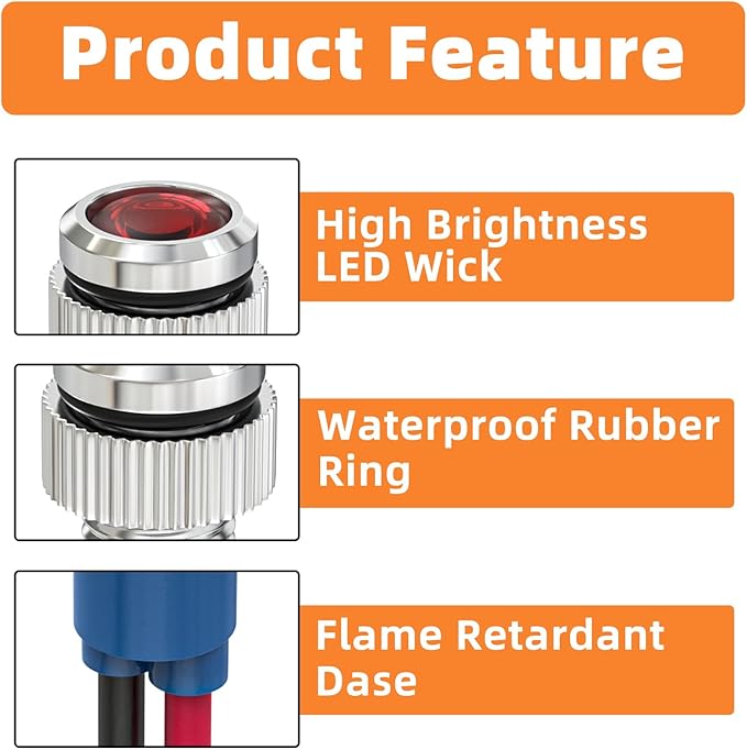 GASHER 5 PCS Energy Saving Indicator Light, LED Light 12V/24V/110V 20mA Panel Mount Light, Mounting Hole Size 6mm Red LED (12V)