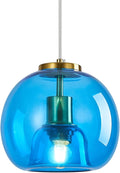 Blue Glass Pendant Lights Kitchen Island Gold Hanging Light Fixture Glass Globe Pendant Light Modern Pendant Lighting for Kitchen Island Bedroom Dining Room (7.87", 1 Pack)