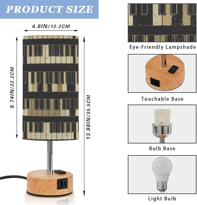 Table Lamp Piano Key Music Funny Bedroom Living Room Bedside Night Light Dimmable Home Decor 4.8x13.98in