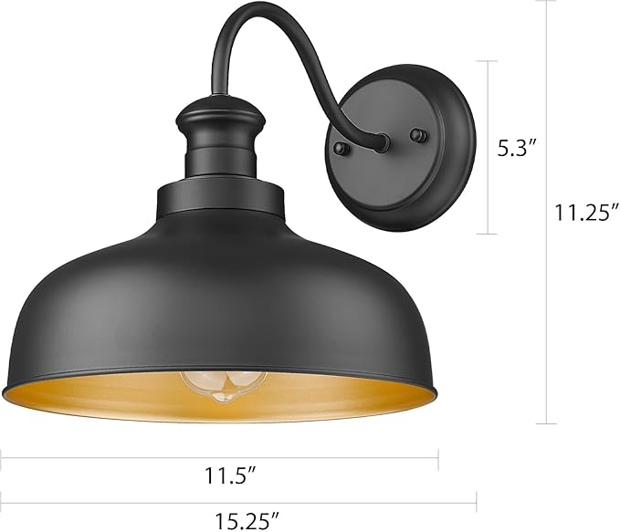 Outdoor Farmhouse Barn Light, 11.5 Inch Outside Wall Sconce, Weather Resistant Anti-Rust Farmhouse Exterior Wall Mount Light, Outdoor Lantern Lamp for Porch, Garage, Patio, Entryway (Black, 8 Pack)