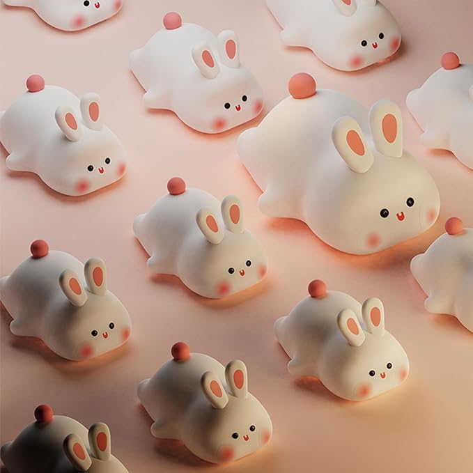 Cute Silicone Rabbit Night Light, Dimmable Light up Bunny, Cute Silicone Baby lamp, Rechargeable Bunny Light for Kids Room Decor, Squishy lamp for Nursery Breastfeeding Bedroom Living Room