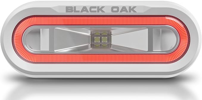 Black Oak Low Pro™ Waterproof Marine Spreader Lights – LED Deck or Dock Light Bar, 2000 Lumens, 120° Beam, IP69K, Bracket Mount (White Housing, Red)