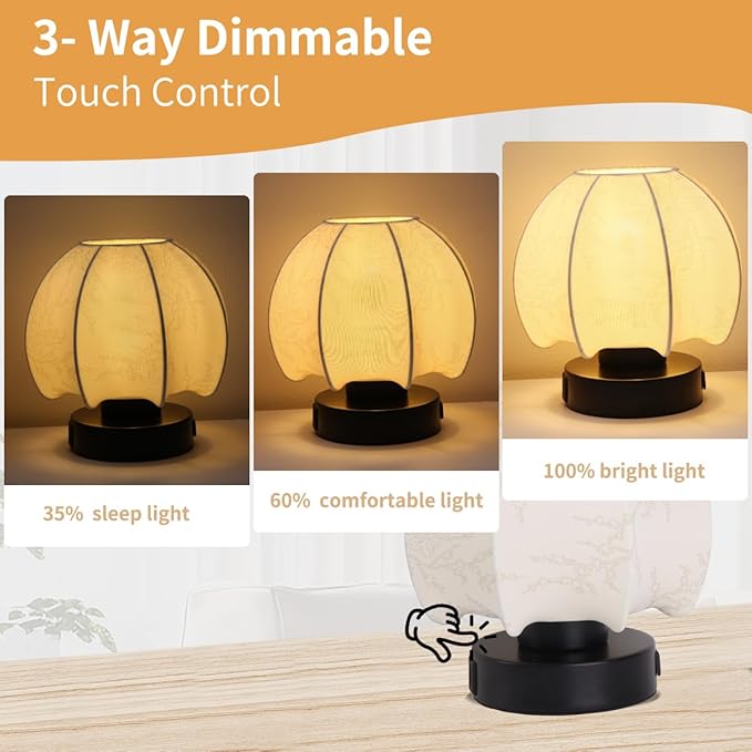 Mushroom Table Lamp 3 Way Touch Dimmable with USB Charging Ports A/C and Outlet Mushroom Night Light, Vintage Nightstand Lamp, Farmhouse Bedside Lamps for Living Room