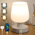 Touch Bedside Table Lamp with 2 USB Ports, Dimmable Small Table Lamp for Bedroom & Living Room with White Opal Glass Lamp Shade & LED Bulb, Modern Nightstand & Desk Lamp