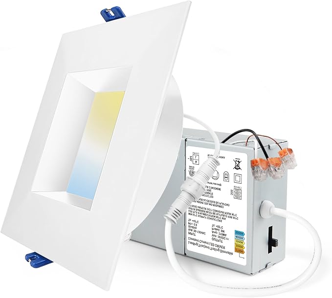 Adetu 4 Inch Anti-Glare LED Downlight,Dimmable Ceiling Light with 5CCT Reset,Selectable from 2700K to 5000K - 12W 1080LM, ETL Certified (White, 1 Pack Square)