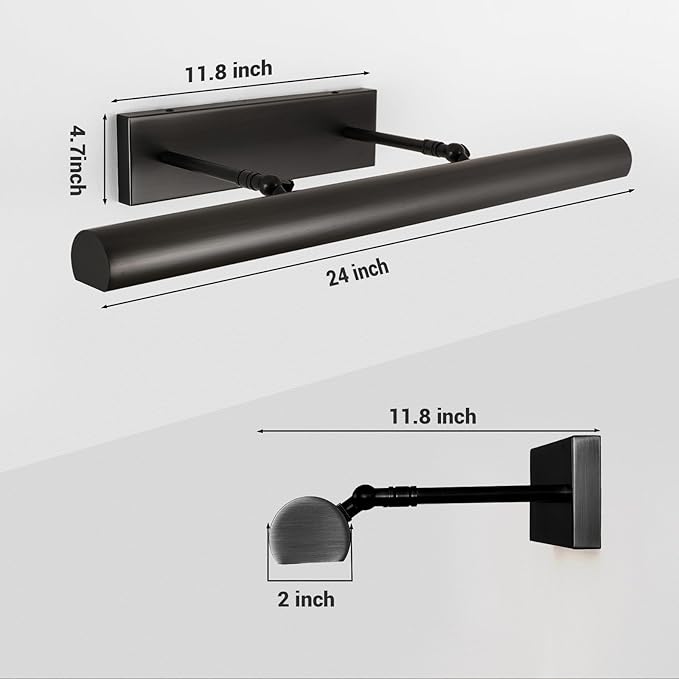 Black Picture Lights for Wall, 24inch Brone Picture Light Hardwired, Art Light 270° Rotatable Picture Frame Lights for Painting Display Artwork,Warm White 2700k Dimmable Bathroom Vanity Light