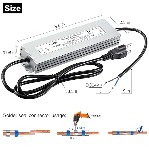LED Driver 100 Watts 100-264V AC to 24V DC 4.16A Power Supply Waterproof Low Voltage Transformer Ultra Thin Converter for Indoor Outdoor LED Lights