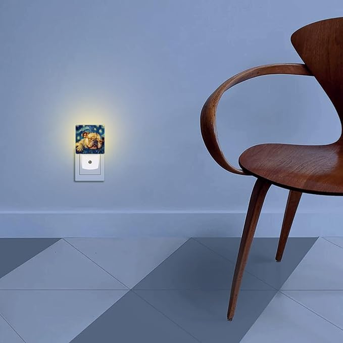 LED Night Lights Plug into Wall,Starry Night Sleeping Bulldog Decorative Night Lights Plug into Wall with Auto Light Sensor for Boys Girls Bedroom Decorative Nightlight Led Lamp