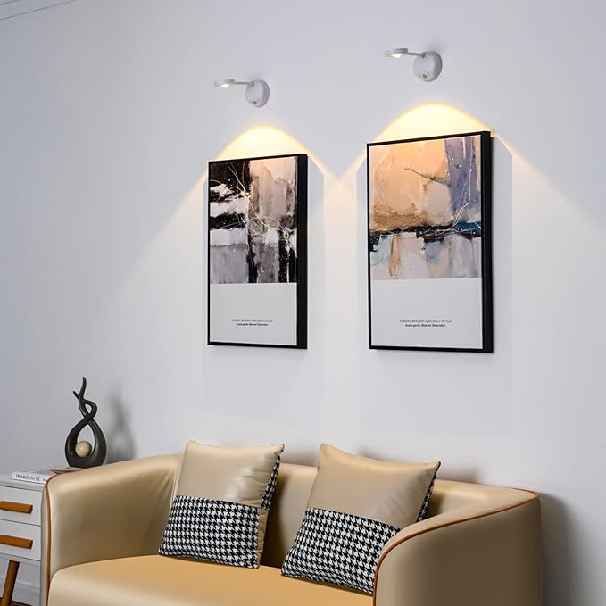 Wireless Picture Light Battery Operated, 2200mAH Rechargeable Painting Light with Motion Sensor and Rotatable Tube, Stepless Dimming Art Display Light for Picture Frame