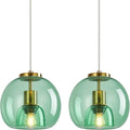 Light Green Glass Pendant Lights Kitchen Island Gold Hanging Light Fixture Glass Globe Pendant Light Modern Pendant Lighting for Kitchen Island Bedroom Dining Room (7.87", 2 Pack)