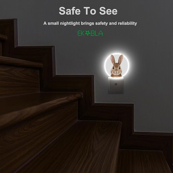 EKOBLA Easter Bunny Night Light Cute Cartoon Rabbit Animal Night Lights Plug into Wall Led Lamp for Easter Bedroom Bathroom Living Room Kitchen Staircase Indoor Home Decor