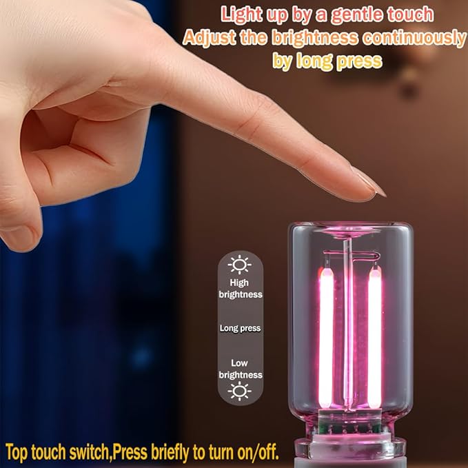 1 Pack Car LED Lights Interior, USB Light for Car Decor & Bedroom, Touch Dimmable Ambient Lighting, Mini Glass Bottle Night Light for Camping Gifts-White
