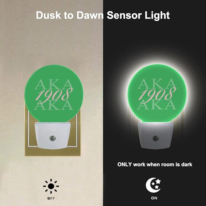 EKOBLA AKA 1908 LED Night Light Light Pink Green Simple Creative Lettering AKA Dusk to Dawn Plug-in Nightlights Auto Sensor for Home Indoor Bathroom Hallway Kitchen